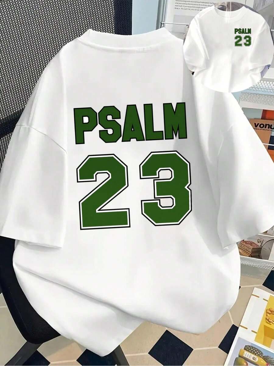 Men's Fashion T-Shirt With A Double-Sided Print Of The Bible Verse Psalm 23, Suitable For Home, Casual Daily Wear, And Sports. A Must-Have New Fashion T-Shirt. - 白色 - 查看 1