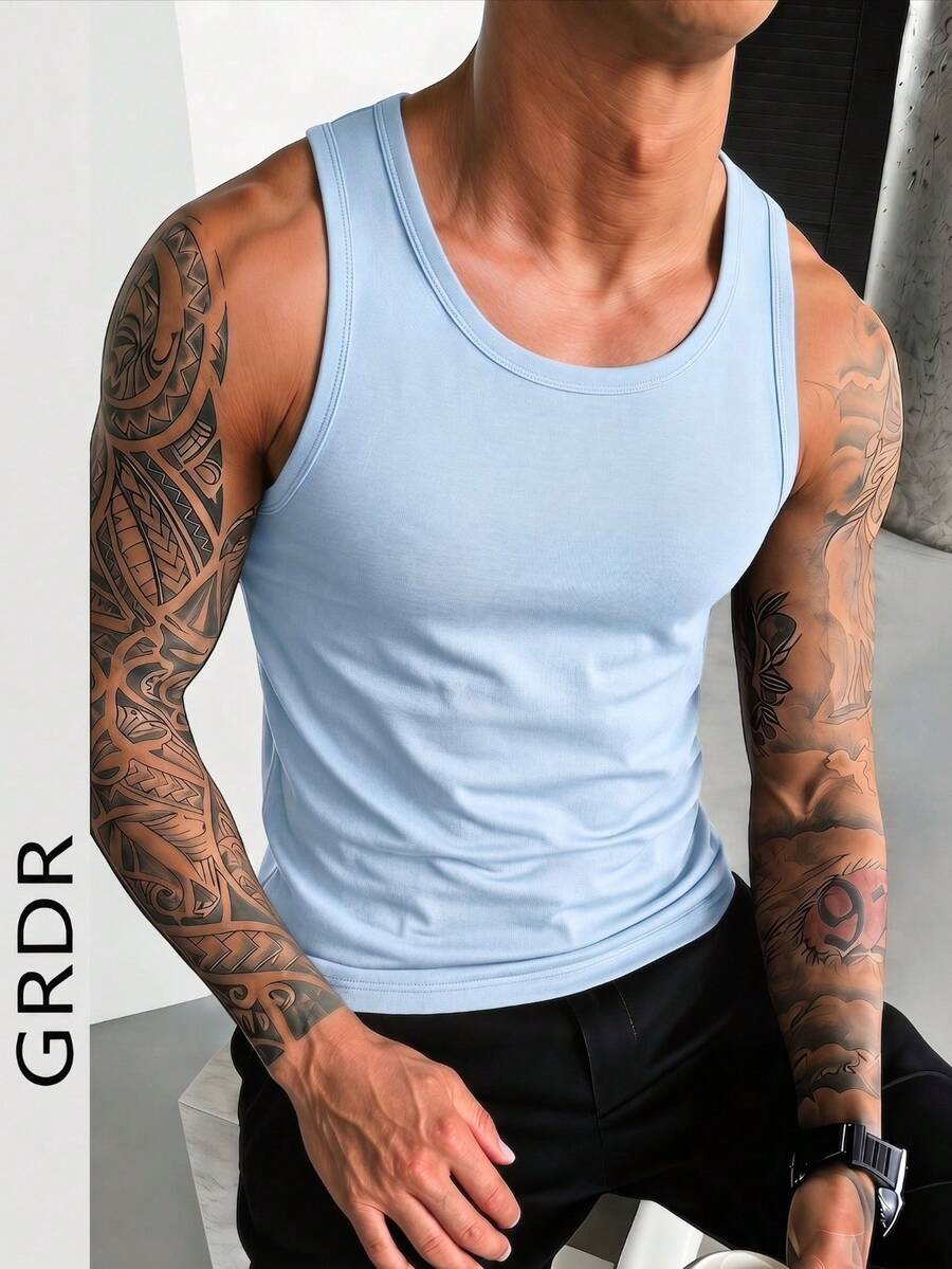 GRDR Camiseta de tirantes casual y versátil de unicolor para hombre