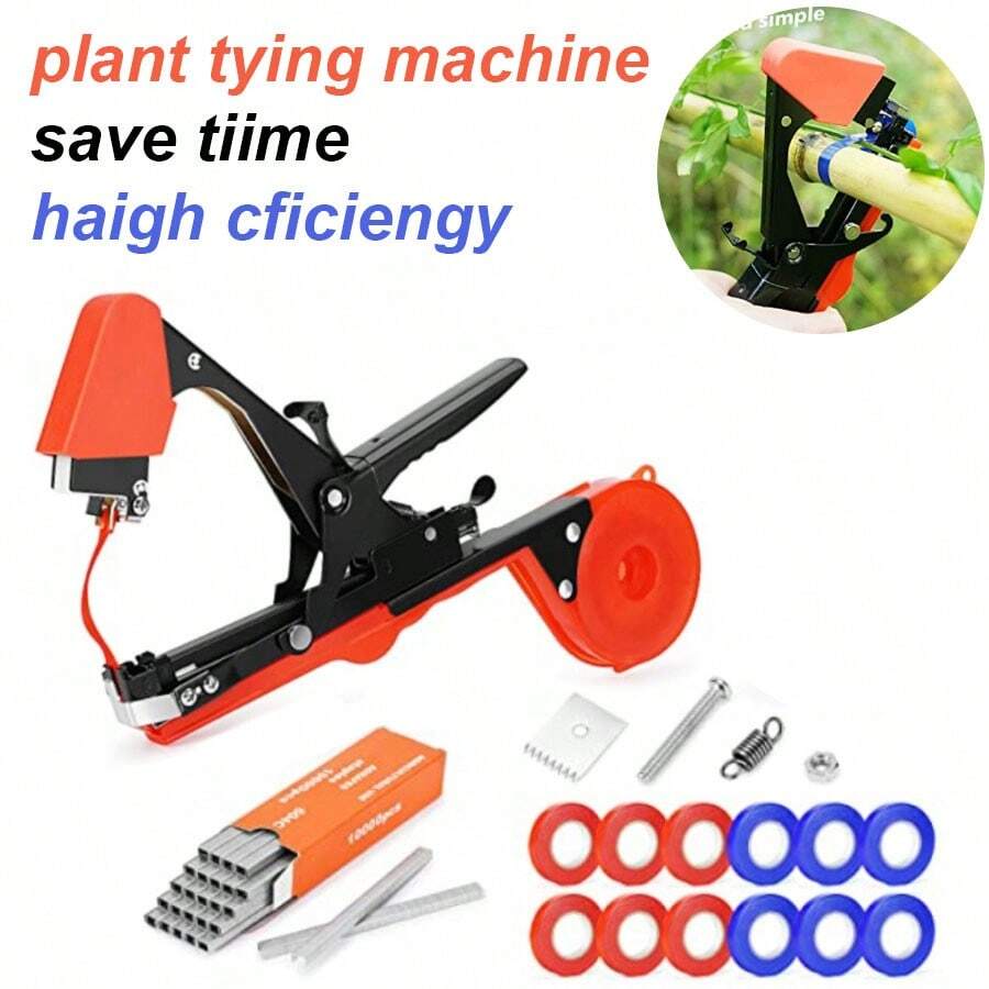 1 Set Convenient Efficient Fast Vegetable Plant Bundling Machine Kit, Compact Quick Vegetable Plant Tying Tool With Multiple Colored Ties And Nails, Designed For Gardeners And Farmers To Improve Plant Support Efficiency, Equipped With Gardening Rope Dispenser, Sturdy And Durable Structure