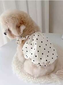 1pc Dog Clothes Spring/Summer Thin Princess Dress, Polka Dot Strap Dress, Korean Style Minimalist Cat Clothes Anti-Shedding Dog Bichon Teddy Small Breed, Pet Teddy Bichon Yorkie, Cool Vest, Cat Anti-Shedding Dress, Pet Dog Summer Vest Clothes, Pet Cat Summer Princess Dress, Kitten Striped Summer New Spring/Autumn Dress Anti-Shedding - White - View 12