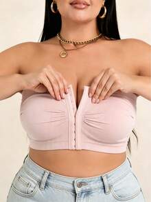 EssElegance,Plus Size,Bandeau,Bra,Seamless,Invisible,Front Closure,Wireless,Beautiful Back,Adjustable - Pink - View 4