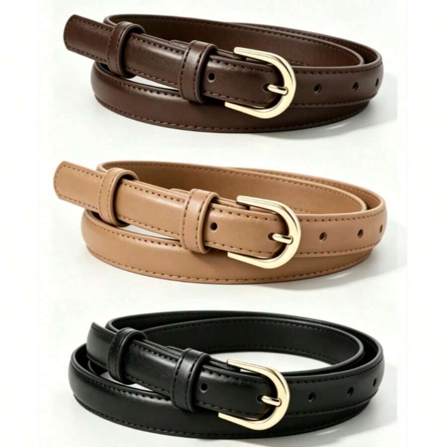 1pc/3pcs Solid Color Casual PU Leather Waist Belt, Thin Style For Women, All Season - A - View 1