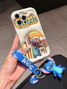 Disney Has Authorized, Phone Case - Chain Set, The Stitch Lilo & Stitch 3D Phone Case Plus A Silicone 3D Stitch Bracelet With Metallic Ring Removable Bracelet, Stitch And Angel Pattern, Compatible With Iphone17/16/15/14/13/12/11/XS/XR/X Plus Pro Max, A Stylish Cartoon Phone Case, The Perfect Gift Choice, Phone Protection, Durable Phone Cover, Great Gift For Friends And Family. - 白色 - 查看 3