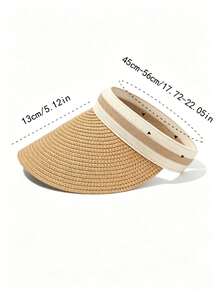 1pc Women's Straw Beach Sun Hat, Lightweight & Breathable, Suitable For Summer, Wide Brim Hat, For Beach Vacation, No Top Hat - Multicolor - View 6