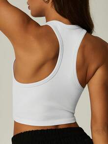 Women's Ribbed Knit Racerback Cropped Tank Top, Sports Support Breathable Innerwear, Yoga Top, Pilates Workout Wear, Suitable For Daily Commute, Gym Exercise, Outdoor Running Sports Top - White - View 5