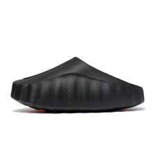 MIND001 Men's Two-Tone Black & Orange Wavy Slip-On Clogs, Foot Acupressure Massage Insole, Hollow Vent Design, Light Anti-Slip EVA Summer Beach Slippe - 黑色 - 查看 1