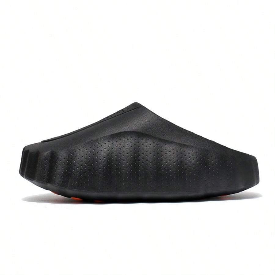 MIND001 Men's Two-Tone Black & Orange Wavy Slip-On Clogs, Foot Acupressure Massage Insole, Hollow Vent Design, Light Anti-Slip EVA Summer Beach Slippe - 黑色 - 查看 1
