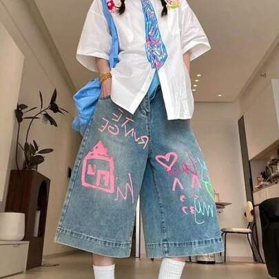 デニムパンツ リボン セブンス丈 ワイドレッグ レディース キュート コーデ おしゃれ カジュアル ストリート