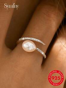 SYMFNY 1 925 Silver Natural Pearl Soft Chain Ring - Silver - View 1
