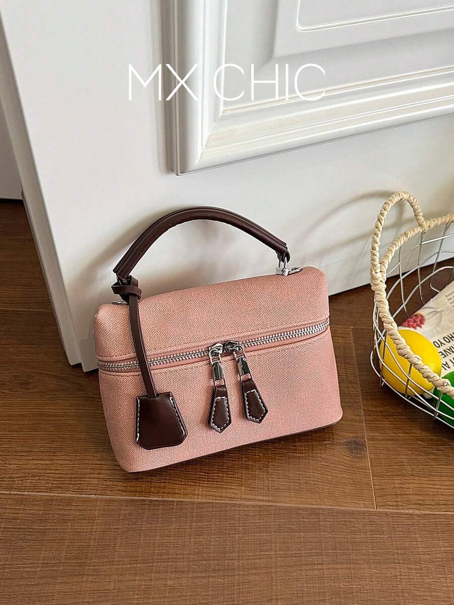 New Hand-Held Box Bag, Minimalist Fashionable Shoulder & Crossbody Bag - Pink - View 1