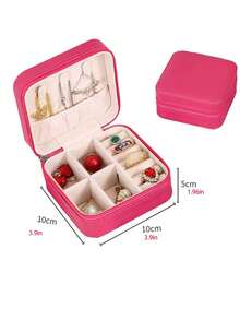 1pc Jewelry Box, Multiple Colors Available, Waterproof PU Exterior & Scratch-Resistant Velvet Interior. Mini Portable Travel Style & Cosmetic Storage Style Available. Can Store Rings, Earrings, Necklaces, Brooches; Perfect Gift For Birthday And Girlfriend. - Multicolor - View 11