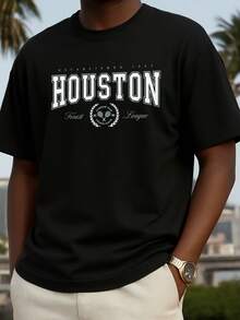 Camiseta de Tenis para Hombre Houston - Camiseta Deportiva para Todas las Temporadas con Estampado Gráfico de Houston, Ropa Deportiva Casual de Manga Corta y Cuello Redondo, Adecuada para Us - Negro - Ver 1