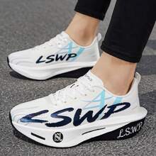 Men's Running Shoes, Men's Casual Sports Shoes, Lightweight Cushioning Carbon Plate Sole, Lace-Up Low-Top Design, Comfortable For All Seasons, Suitable For Outdoor Sports, Casual Fitness, Outdoor Activities, All-Season Shoe Style, Modern Casual Shoes, Fashionable And Versatile, Suitable For All Seasons - White - View 9