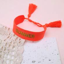1 件复古刺绣 SUMMER 字母手工编织波西米亚海滩风格手链，适合家庭、朋友、学生、旅行、派对 - 橘色 - 查看 4