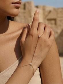 SereneSpark 1 pieza Anillo-pulsera de cadena de plata de ley 925 con circonita en forma de copo de nieve exquisito, joyería fina adecuada para bodas, fiestas, regalos, viajes y otras ocasiones - Dorado - Ver 3