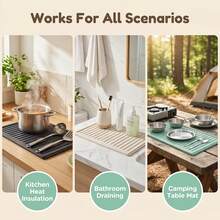 2pcs Silicone Drain Mat, Heat Resistant Non-Slip Countertop Protector, Easy To Clean Multi-Functional Drainage Mat, Suitable For Kitchen Sink, Stove And Dining Table, Ideal For Home Cooks And Apartment Dwellers - Multicolor - View 6