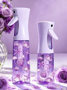 New Purple Summer Shell Bow Pattern PET Refillable Travel Spray Bottle, Professional High Pressure Atomizing Spray Bottle, High Pressure Continuous Automatic Airless Fine Mist Sprayer, Hair Styling Tool, Hair Care Accessory, Travel Essential - Multicolor - View 1