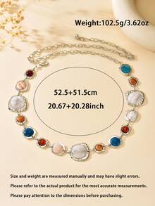 1pc Bohemian Style Colorful Geometric Asymmetrical Inlaid Stone Chain Waist Chain, Personalized Gorgeous Court Style Women's Body Chain Waist Chain, Versatile Waist Chain Accessory To Match Dresses And Tops, Gift For Best Friends - Silver - View 6