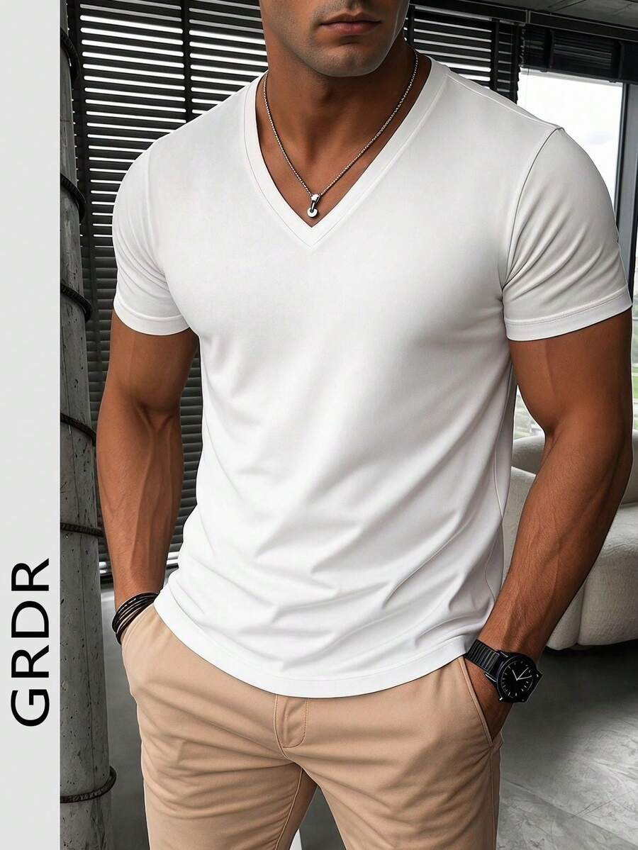 GRDR Men's Fashionable V-Neck Short Sleeve T-Shirt | Exquisite Design | Summer Essential | Easy To Match | Showcase Your Style