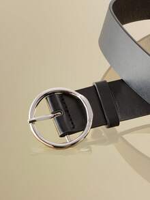 NobleVue 1pc Casual Black Leather Round Buckle Women Belt Girdle For Daily Life Summer, School Fall, Autumn, Halloween - Black - View 5