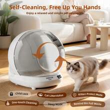 Open-Top Automatic Cat Litter Box, Self Cleaning Litter Box For Multi-Cat Families, APP Control, Safety Protection, 10.5L Large Waste Bin, White, 1 Roll Waste Bag - 美規B型插(110-127V) - 查看 2