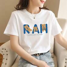 Loose Fit T-Shirt With Anime Cartoon Print - Alphabet Bear - View 1