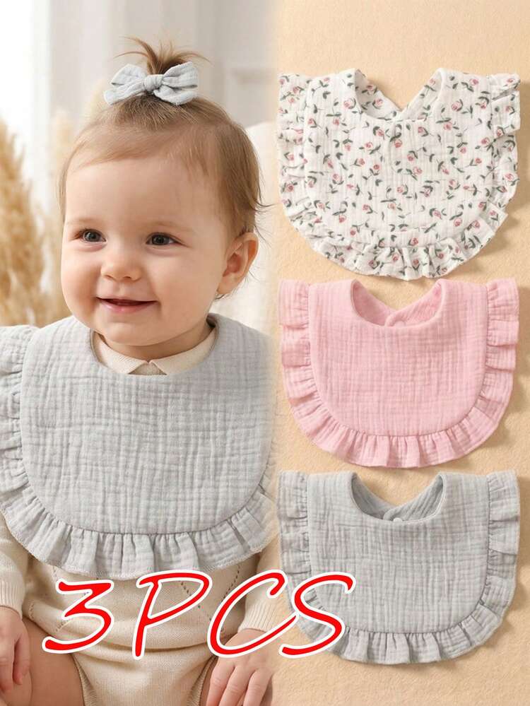 3PCS Pure Cotton Gauze Printed Cute Baby Bibs, Soft Skin-Friendly Baby Drool Bibs For Boys And Girls, Suitable For Daily Use, Versatile - Multicolor - View 1