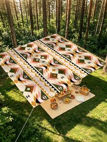 1 pieza Toldo de protección solar impermeable grueso para exteriores con patrón bohemio de flor mandala degradada verde, para jardín, patio, pérgola, playa y tienda de sombra, con cuerda gratis (marco de soporte no incluido) - Multicolor - Ver 3
