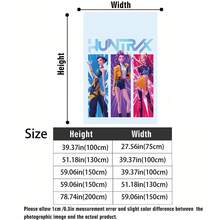 Huntrix Trio 垂直分欄角色法蘭絨毛毯，柔軟舒適絨毛毛毯，白色漸層 Logo 背景，適用於沙發、床鋪、客廳、臥室、辦公室、旅行，四季皆宜 - 顏色 1 - 查看 5