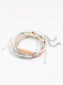 7PCS CCB Rice Bead Bracelet, Simple Fashion Personalized Beach Style Colorful Drip Oil Chain CCB Jewelry For Women (Mixed Rice Beads, Non-Positioned) - Silver - View 5