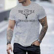 Men's Casual Grey Cotton Short Sleeve T-Shirt With Round Neck And Skull Graphic Print For Everyday Wear - 灰色1 - 查看 11