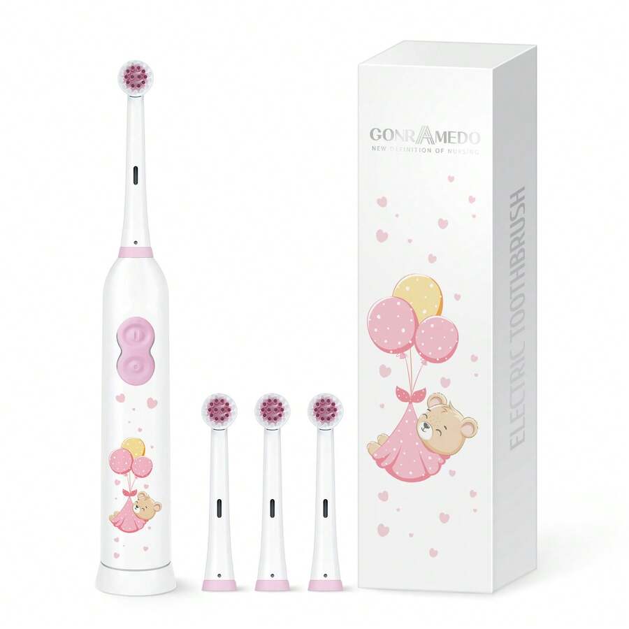 1pc Rotating Electric Toothbrush, With 4 Brush Heads, Includes 2 AAA Batteries, Smart Cleaning Battery-Powered Electric Toothbrush, Soft Bristles, Multiple Patterns - White - View 1