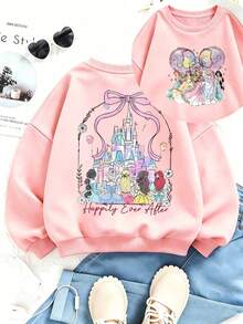 Disney Licensed Princess Ariel Cinderella Belle Jasmine Rapunzel Kids Crewneck Sweatshirt,2-14Y Girls Spring Fall Winter Daily Birthday Holiday Outfit - 粉色 - 查看 1