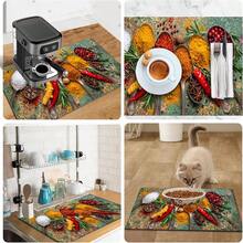 1pc Dish Drying Mat, Coffee Machine Mat, Multi-Spice & Ingredient Print Draining Mat, Durable, Highly Absorbent, Suitable For Dining Table, Cafe And Other Scenes, Multi-Purpose Drainage Mat, Home Gift, Tabletop Decor - XYLSD-515 - View 9