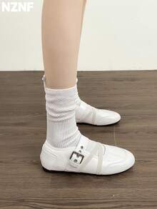 NZNF Giày thể thao đế bằng phong cách Đức cao cấp cho nữ, kiểu dáng mới mùa thu, giày sneaker đa năng dễ phối với chân váy - trắng - Xem 6