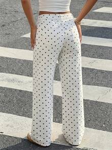Women's Cute Polka Dot Straight Leg Jeans, Casual Long Pants, Button And Zipper Detail Design, Non-Stretch Fabric - White - View 4
