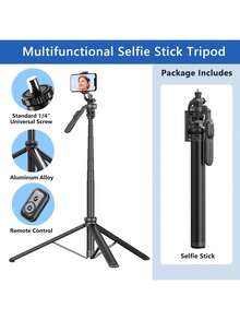 AXNEN 78.74"/2M Extendable Super Long Selfie Stick Tripod,Multi-Angle Rotation Phone Holder With Bluetooth Remote Control,1/4" Screw Interface With Cold Shoe Suitable For Action Camera,Fill Light,Smartphone Live Streaming,Photography,Vlogging. - View 12