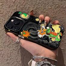 Funda para teléfono con coloridos personajes de dibujos animados sobre un fondo de cielo nocturno cósmico. Compatible con fundas para teléfonos , Apple, VIVO, OPPO, , ,  y Honor. Fabricada en TPU, ofrece protección contra golpes y caídas. - Negro - Ver 4