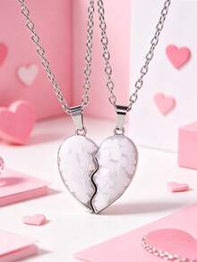 2piezas/Set Collar con Colgante de Corazón Empalmado para Mejores Amigos, Collar con Colgante de Amistad Eterna para la Escuela, Accesorios de Joyería para Fiestas de BFFs&Parejas, Regalo - Unitalla - Ver 6