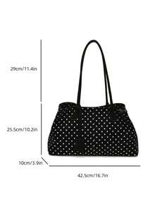 SIMUTINE Fashion Large Capacity Polka Dot Bag For Women, Korean Style Tote Bag Versatile Minimalist Underarm Bag, PU Fabric, Daily Use Bag, Suitable For Shopping, Travel, Shopping, Work, University - Black - View 4