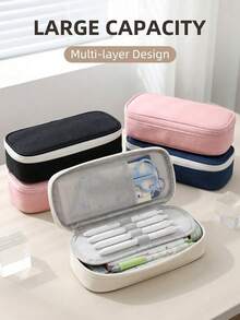 1pc Back To School Minimalist Solid Color Large Capacity Student Stationery Pencil Case, Multi-Layer Classified Storage Pencil Pouch, Campus Large Capacity Desktop Stationery Accessories Storage Bag, Multi-Functional Dormitory Cosmetic Storage Bag, Can Be Used To Store Pens, Rulers, Erasers And A Series Of Storage Pencil Boxes,Back To School - Multicolor - View 11
