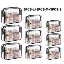 24/12/9/6/3 Transparent PVC Zipper Makeup Bag - High Quality Cosmetic And Toiletry Storage Bag, Suitable For Travel, Bathroom And Vacation Essentials (Medium Size, Transparent), Bathroom Accessories - Black - View 9