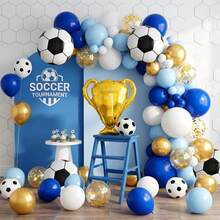 141 Pcs Kit de Arco de Guirnalda de Globos de Fútbol, kit de Blanco Azul de Arco de Globos Metálicos de Fútbol para Decoración de Fiestas Temáticas de la Copa Mundial de Fútbol, Fiesta de Cumpleaños - 1 - Ver 4