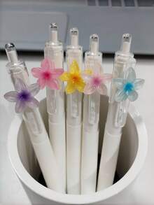 3pcs Fresh Floral Smooth Writing Retractable Ballpoint Pens, Black Ink Daily Office Signature Pens, Portable Slim Plastic Gel Pens, Office Stationery Supplies Small Gift - Flowers - View 1