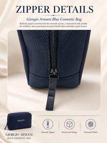 Giorgio Armani Armani 藍色化妝包，13*21cm，高級質感，耐用耐磨，主隔層附內部分隔，收納有序，便攜式，適合個人使用或送禮 - 藏蓝色 - 查看 7