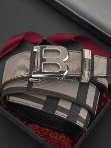 High-End Men's Zinc Alloy Letter Automatic Buckle Leather Belt, Casual Versatile Minimalist Trouser Belt, Random Pattern (Storage Box Not Included) - Multicolor - View 10
