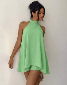 Women's Jumpsuit Dress With Halter Neck And Loose Fit For Summer - Light Green - View 3