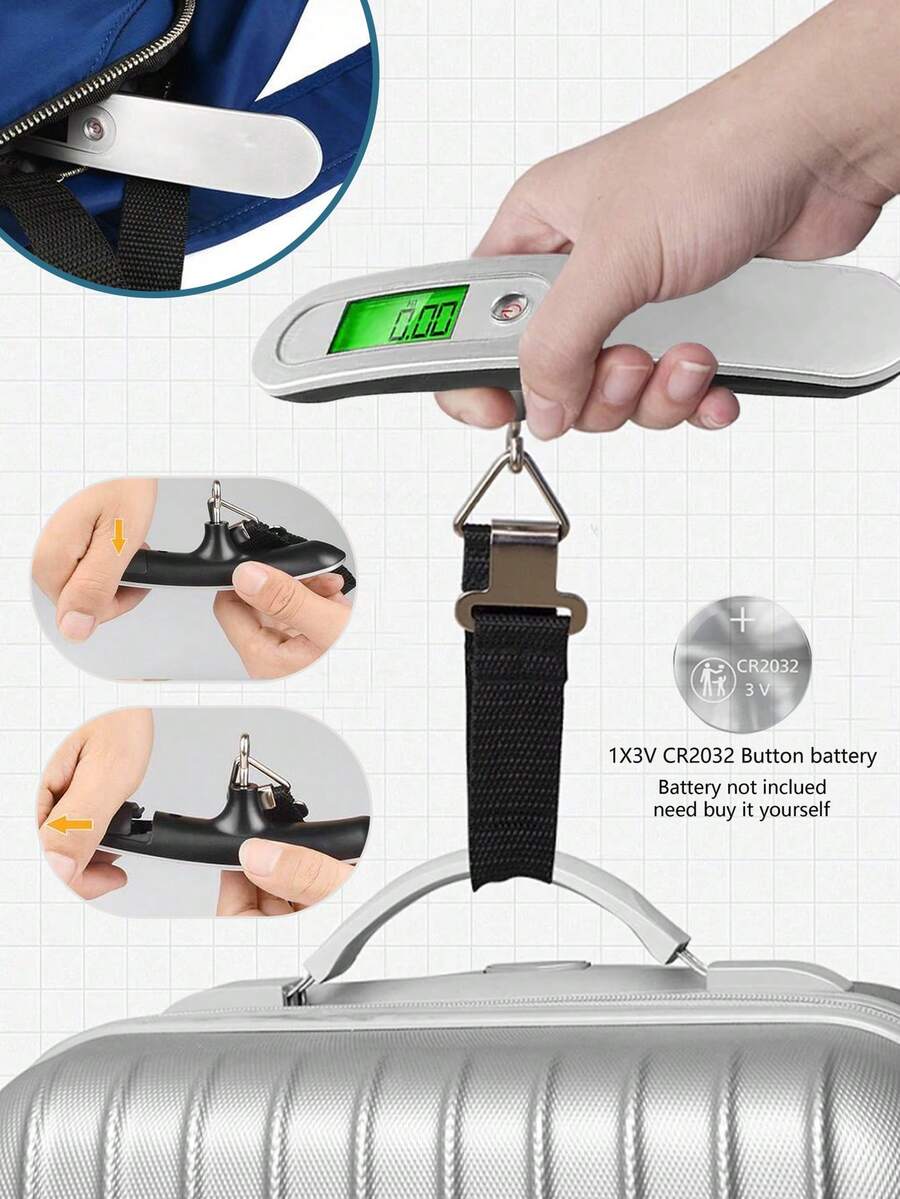 110 Lb/50 Kg Electronic Luggage Scale, Portable Stainless Steel Handheld Luggage Scale, One-Button Zeroing Function, One-Button Multiple Unit Conversion - Suitable For Luggage Check-In And Other Scenarios, Comfortable Handle, Batteries Not Included. - Portable electronic scales - View 1