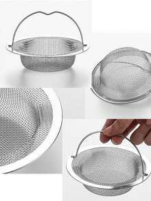 1pc/2pcs/3pcs Stainless Steel Sink Strainer With Handle, Durable Rust-Proof Mesh Filter, Easy To Clean Kitchen Sink Basket And Drain Protector, Anti-Clogging Food Debris Collector - Sink Filter - View 7
