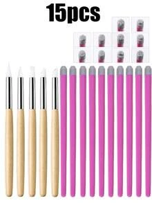 15pcs/11pcs/9pcs Nail Art Stamp Pen Set, Nail Art Stamp Includes Flower, Butterfly, Rose Nail Art Stamp Set, Freely Match Different Patterns To Create Personalized Nail Art, Durable And Resistant To Breakage Or Deformation. Paired With Silicone Nail Art Sculpting Pen, Nail Polish Carving Pen, Rubber Head Nail Brush, Suitable For Gel Nail Polish, Nail Art Stickers - Multicolor - View 8